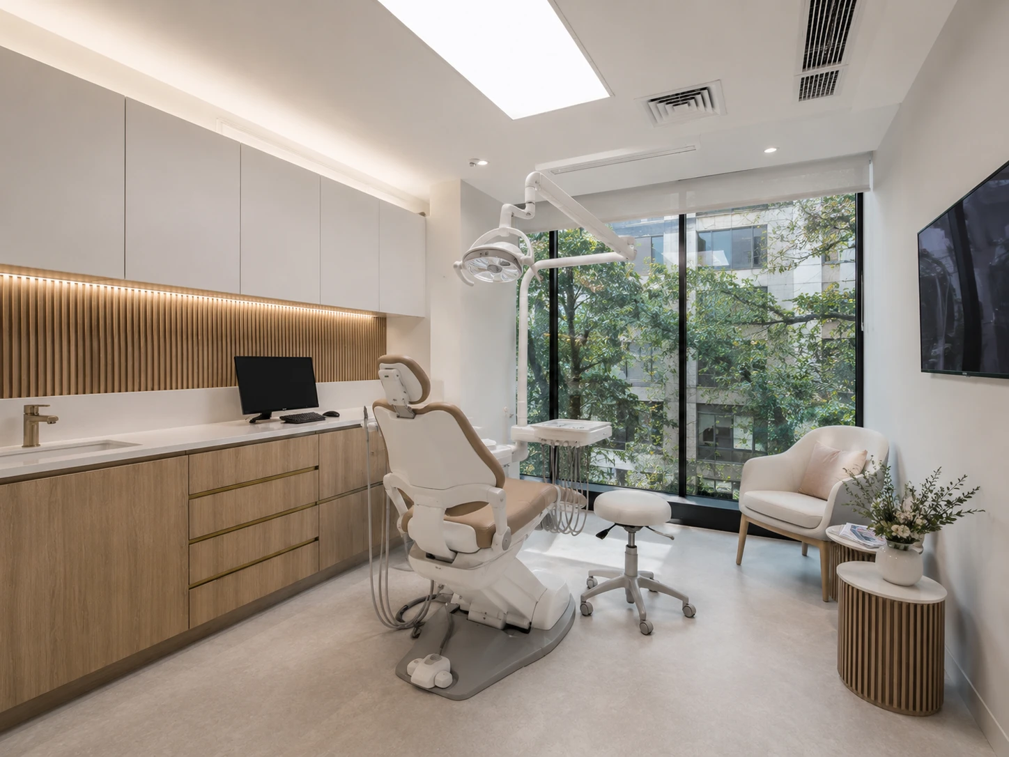 Dental treatment room fitout Sydney with custom cabinetry, clinical surfaces and professional dental surgery interior