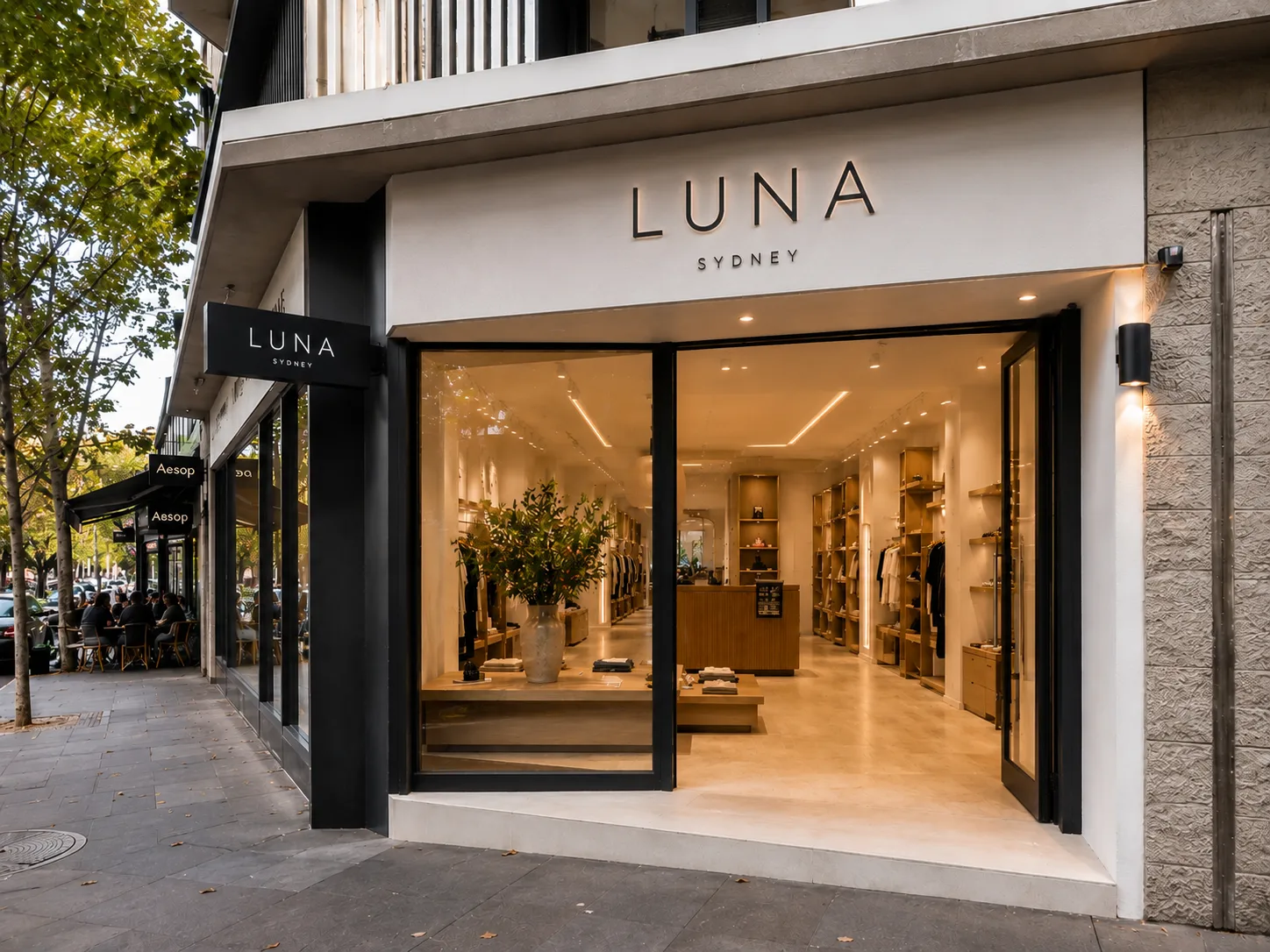 Sydney retail strip shopfront exterior with modern signage in a commercial district representing planning and approvals context